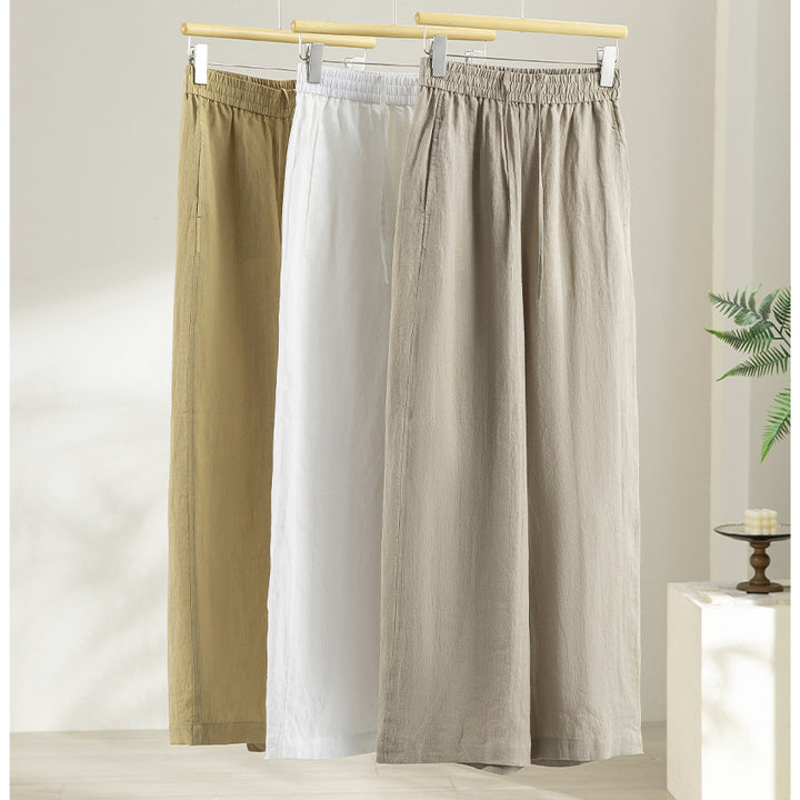 Damen Weite Leinen‑Optik Palazzohose mit elastischem Bund und fließender Silhouette Drune