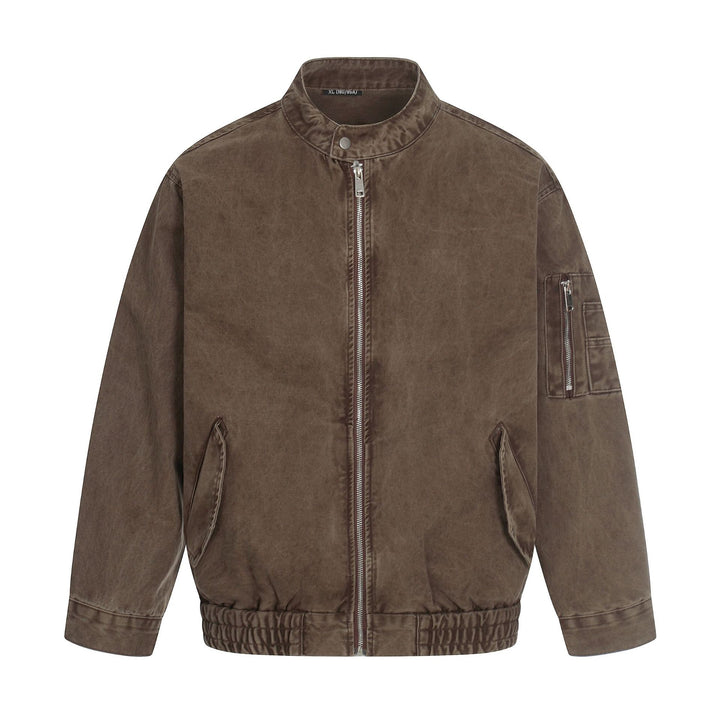Herren kurz geschnittene Vintage‑Wasch Bomberjacke im Boxy‑Cut mit Stehkragen und Ärmel‑Reißverschluss Drune