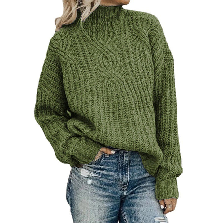 Damen Grobstrickpullover mit hochgeschlossenem Kragen und strukturiertem Zopfmuster Drune