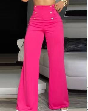 Damen Hochtaillierte weite Hose mit Knopfdetails Drune