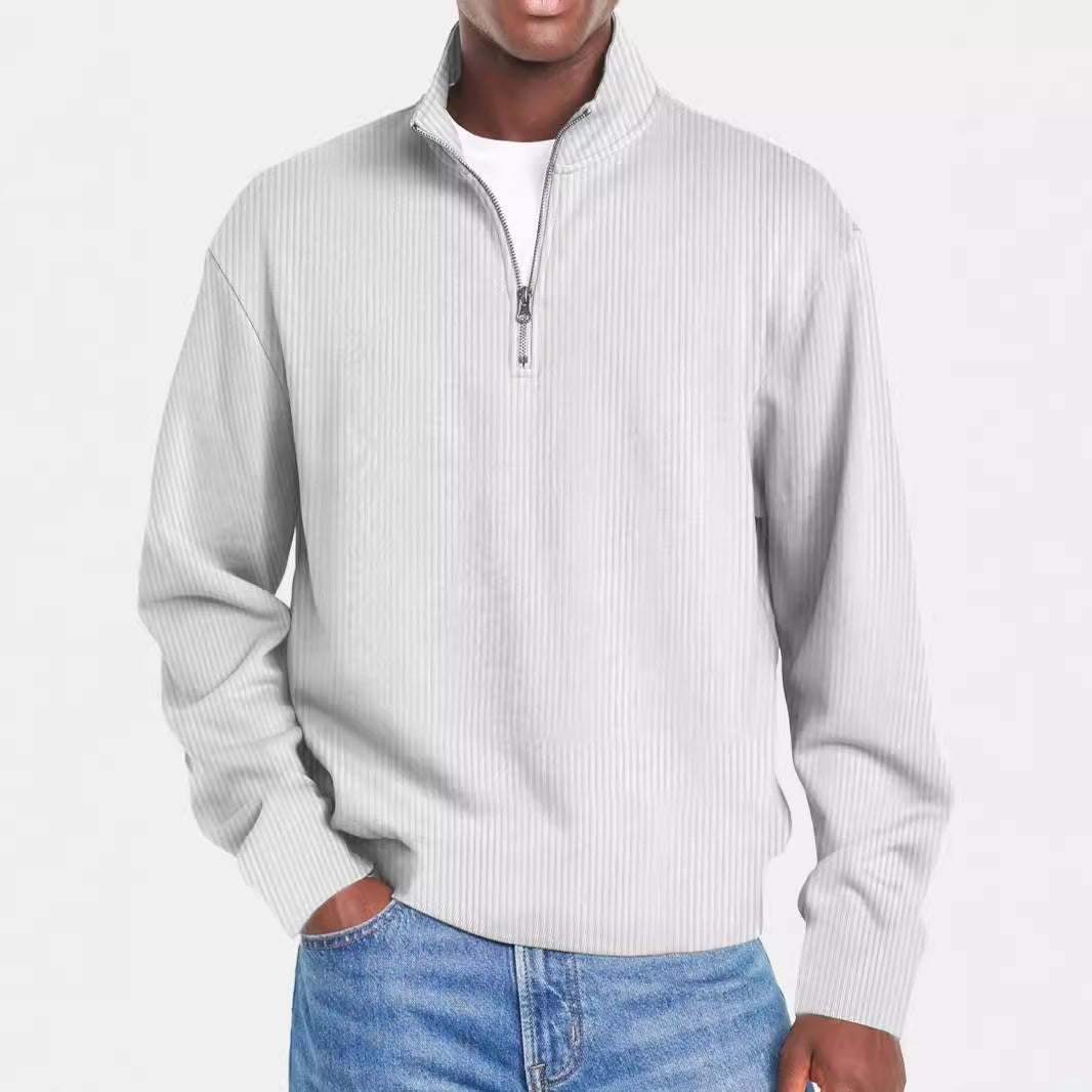 Herren nan gerippter Troyer-Pullover mit Halbzip und Stehkragen Drune