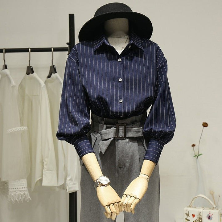 Damen Modische Bluse mit weitem Ärmel und Streifen Drune