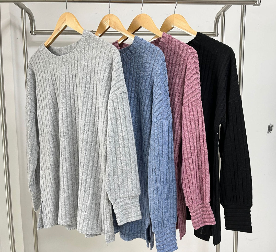 Damen gestreifter Sweatshirt mit lockerem Schnitt und feiner Rippstruktur Drune