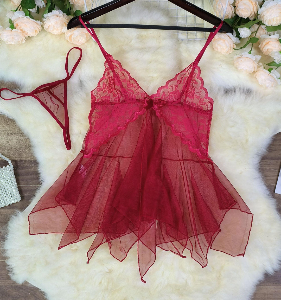 Damen verführerisches Negligé mit zartem Chiffon und Spitzenakzenten Drune