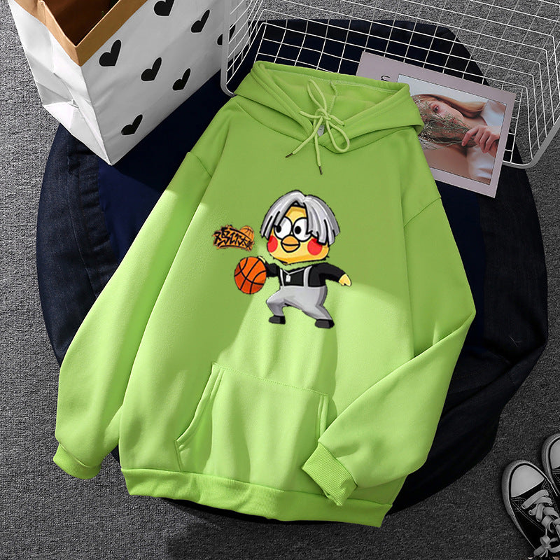 Unisex nan Kapuzenpullover mit Comic-Küken Basketballprint, Kängurutasche und weichem Fleece Drune