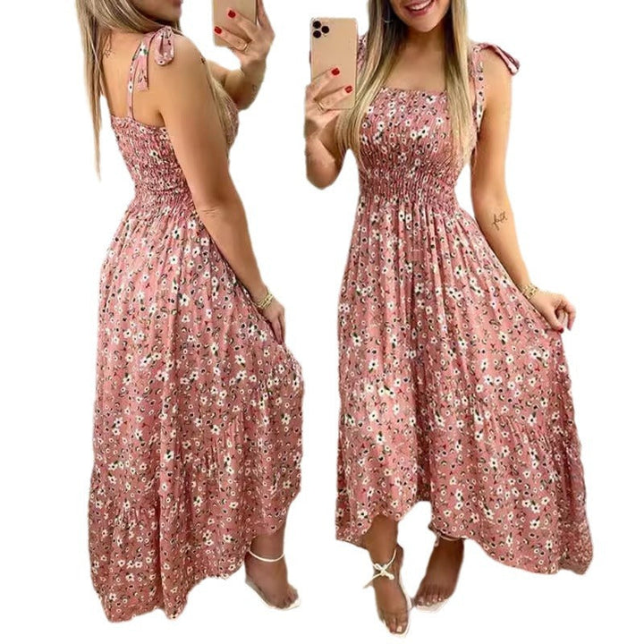 Damen Maxikleid mit Blumenmuster und elastischem Oberteil Drune