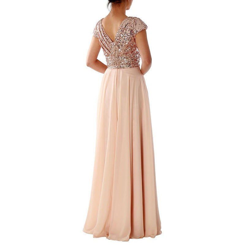 Damen Abendkleid mit funkelnden Pailletten und elegantem V-Ausschnitt Drune