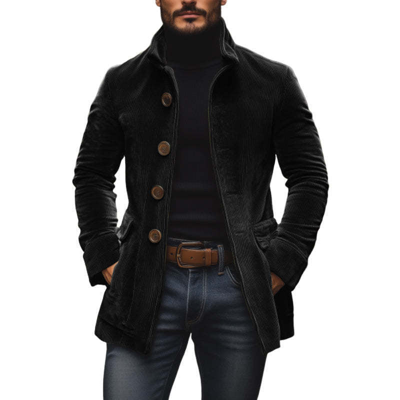 Herren Kordmantel mit Stehkragen und taillierter Silhouette Drune