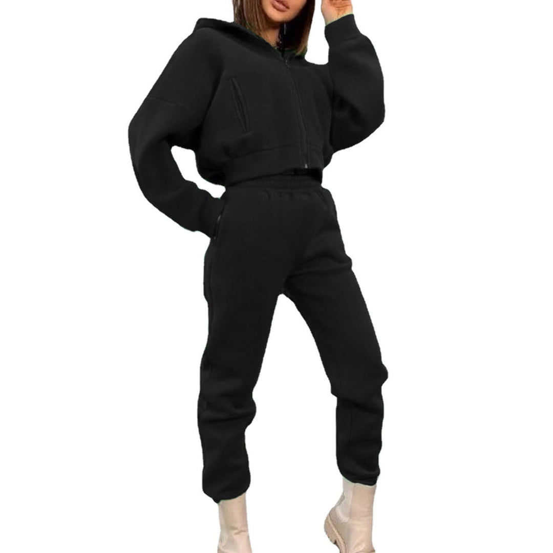 Damen komfortabler Oversize-Zweiteiler Jogginganzug mit Kapuzenhalbzip, elastischem Highwaist-Bund und Kängurutaschen Drune