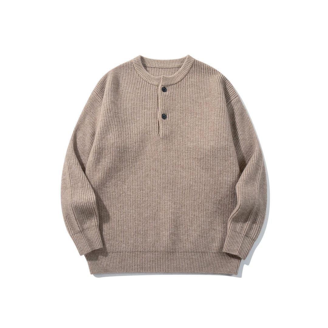 Herren Grobstrick-Henley-Pullover mit halber Knopfleiste und Rippbündchen Drune