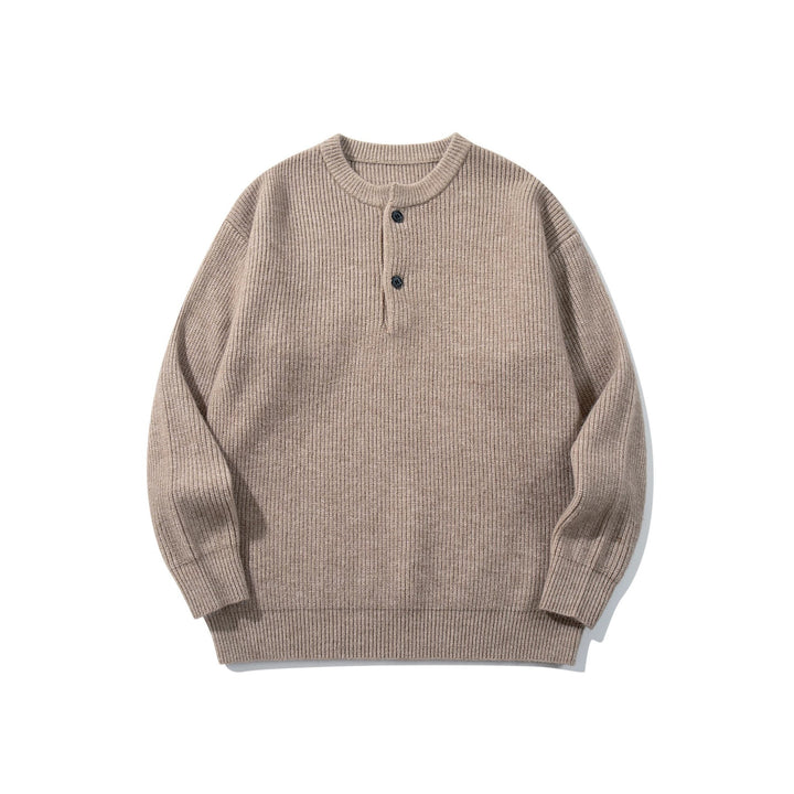 Herren Grobstrick-Henley-Pullover mit halber Knopfleiste und Rippbündchen Drune