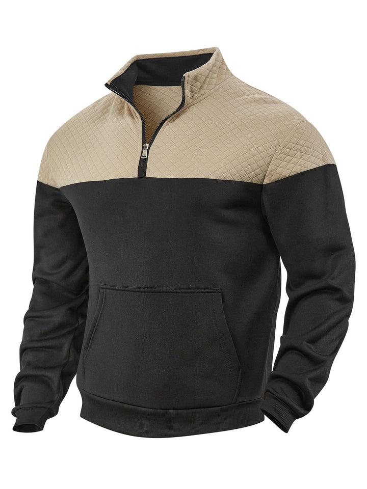 Herren nan Halbzip-Sweatshirt mit gesteppter Schulterpartie Kängurutasche und gerippten Bündchen Drune