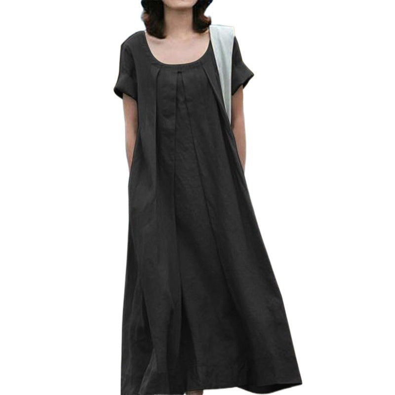 Damen Maxi-Kleid mit weitem Schnitt und elegantem Rundhalsausschnitt Drune