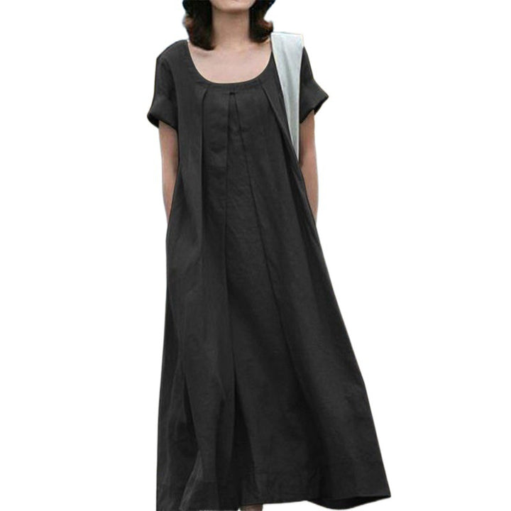 Damen Maxi-Kleid mit weitem Schnitt und elegantem Rundhalsausschnitt Drune