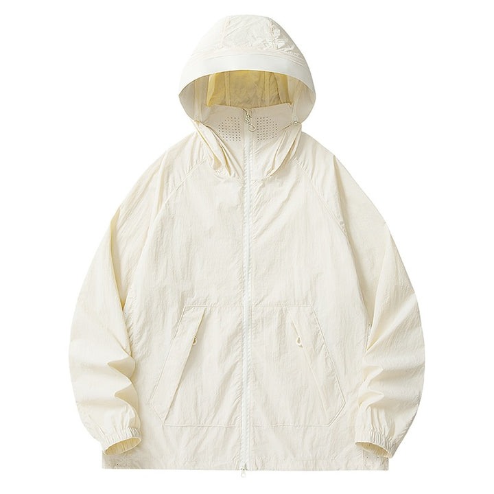 Herren Leichte wind- und wasserabweisende Kapuzenjacke mit Mesh‑Futter, Raglanärmeln & verstellbarem Saum Drune
