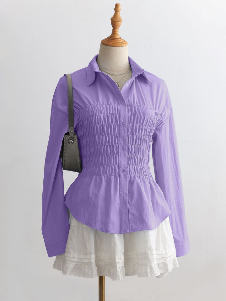 Damen nan taillierte Hemdbluse mit geraffter Brustpartie und Schößchen Drune
