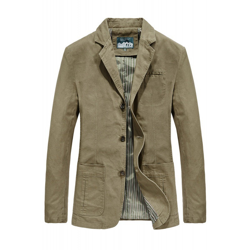 Herren nan legeres Baumwoll-Twill Sakko mit aufgesetzten Taschen und gestreiftem Innenfutter Drune