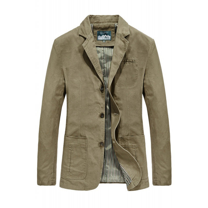 Herren nan legeres Baumwoll-Twill Sakko mit aufgesetzten Taschen und gestreiftem Innenfutter Drune