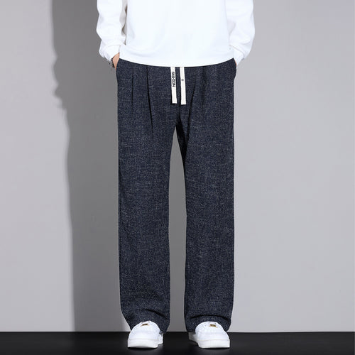 Herren Weite Leichte Stoffhose mit Bundfalten, Kordelzug und seitlichem Designstreifen Drune