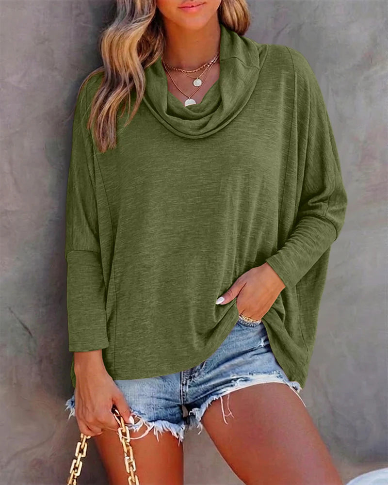 Damen Oversized Schalkragen-Longsleeve mit Fledermausärmeln Drune