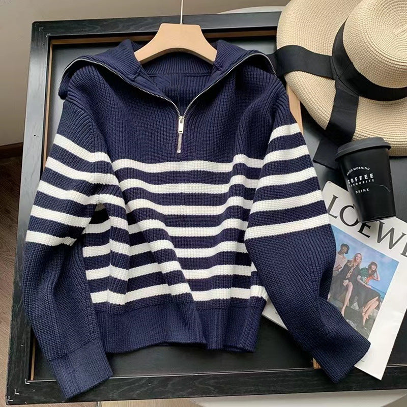Damen lässiger Pullover mit hohem Kragen und Reißverschluss Drune