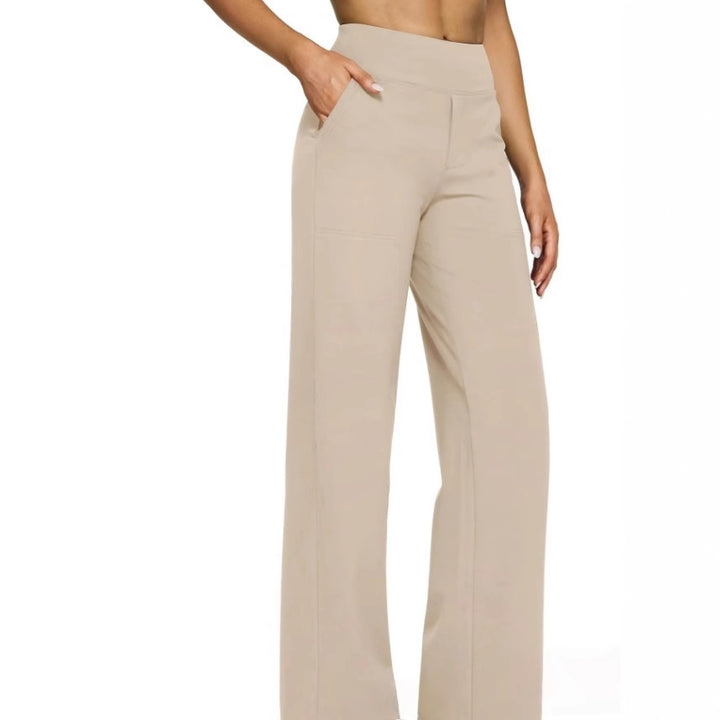 Damen Palazzo Yoga-Hosen mit hohem Bund, weitem Bein und Seitentaschen Drune