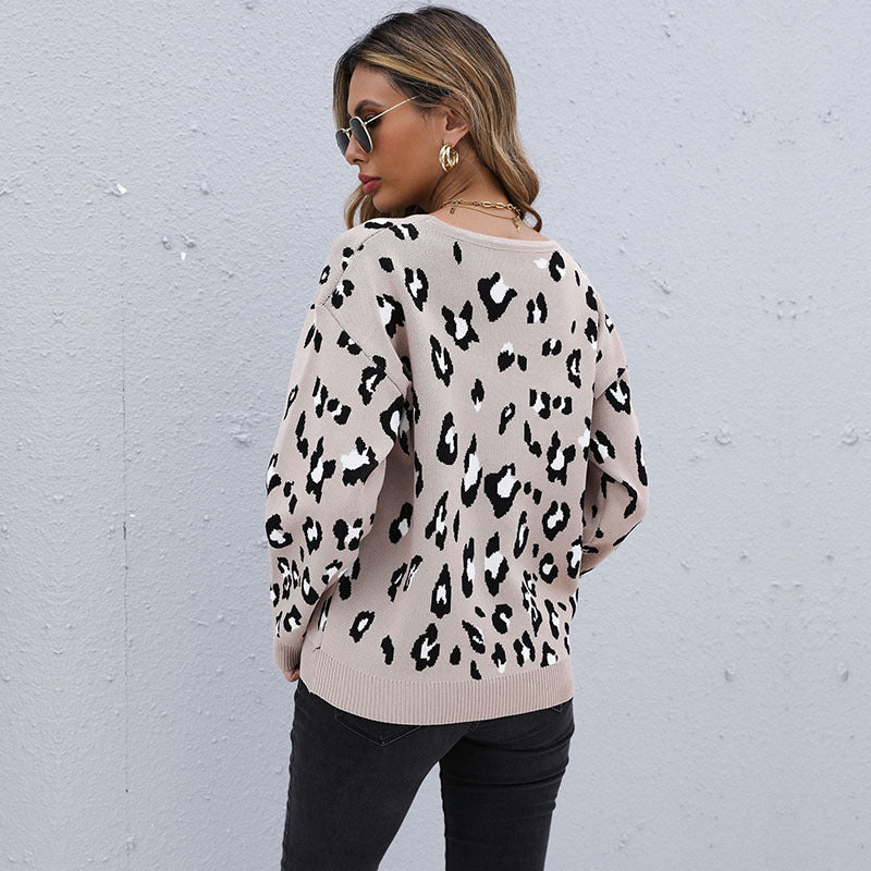 Damen Leichter Jacquard-Strickpullover mit Animal-Print und geripptem Saum Drune