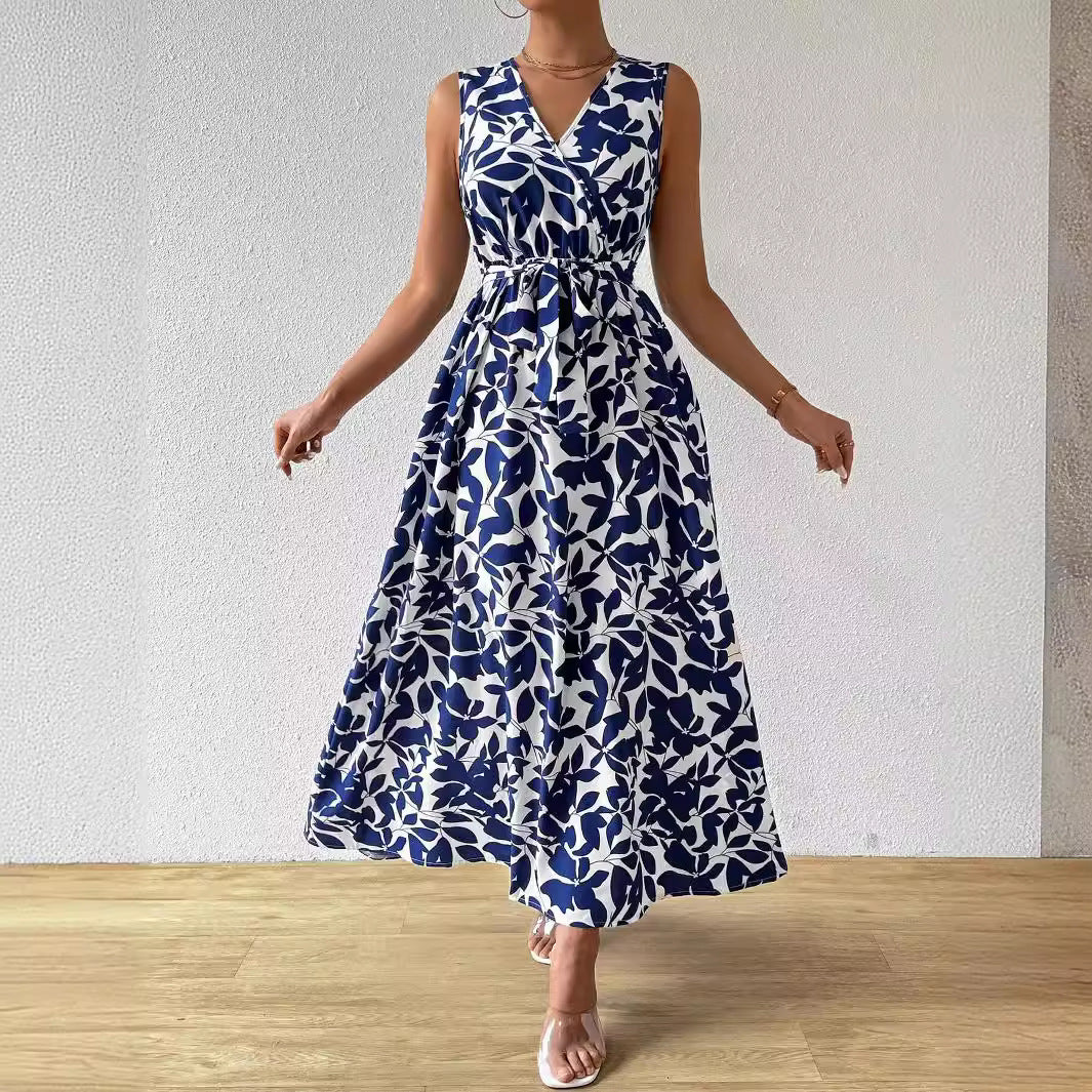 Damen nan Wickel-Maxikleid mit V-Ausschnitt und gebundenem Taillengürtel Drune