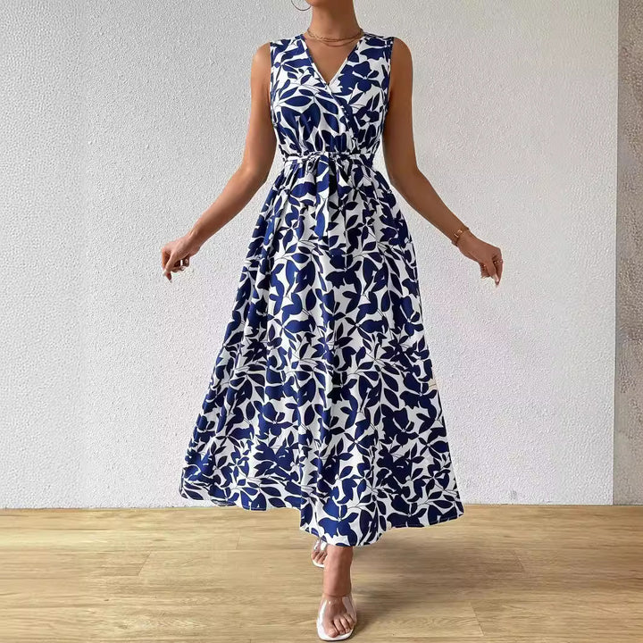 Damen nan Wickel-Maxikleid mit V-Ausschnitt und gebundenem Taillengürtel Drune