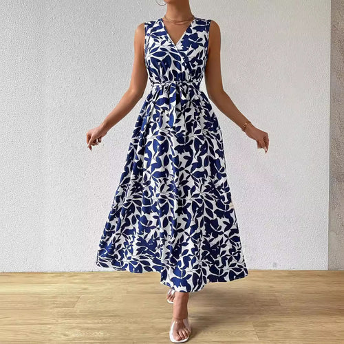 Damen nan Wickel-Maxikleid mit V-Ausschnitt und gebundenem Taillengürtel Drune