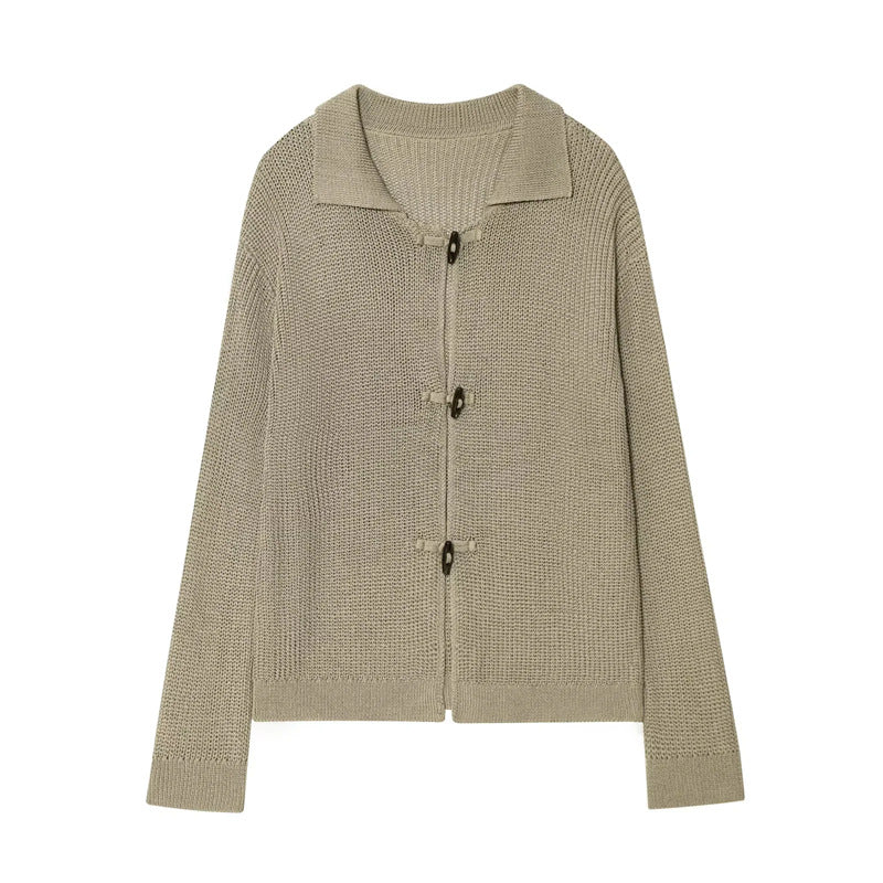 Damen geschnittene Strickjacke mit eleganten Knöpfen und strukturierter Oberfläche Drune