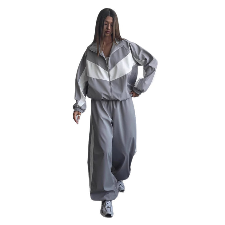 Damen nan sportives Trainingsanzug-Set mit Windbreaker-Jacke und weitem Hosenbein Drune