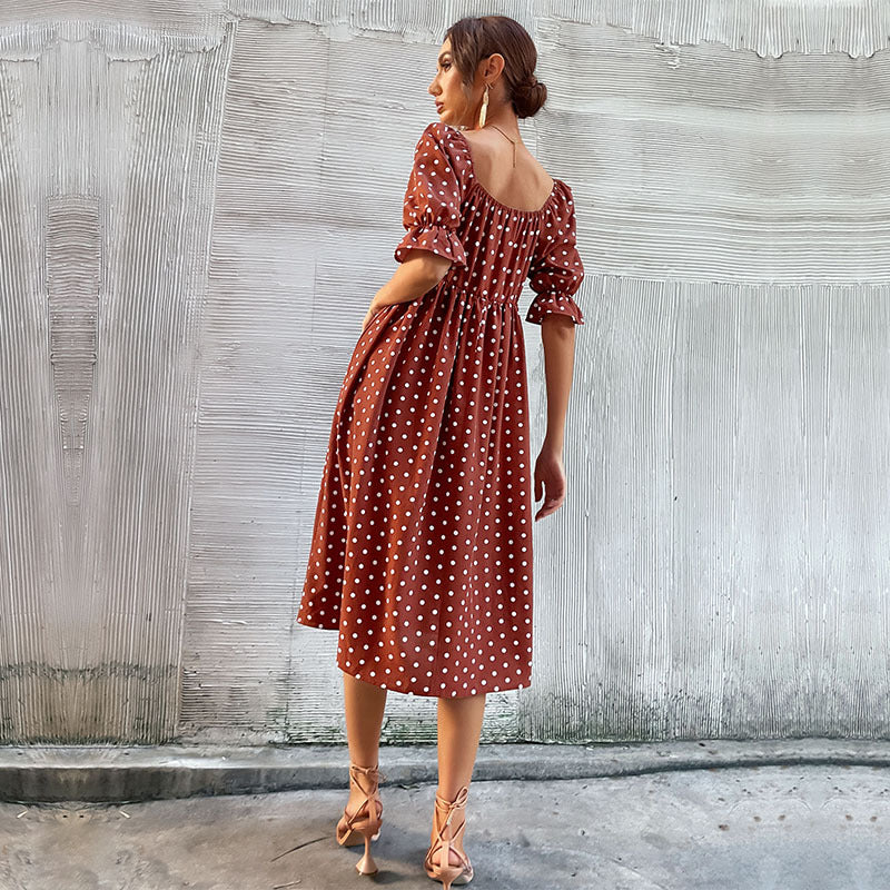 Damen Midi-Kleid mit voluminösen Puffärmeln und elegantem Karomuster Drune