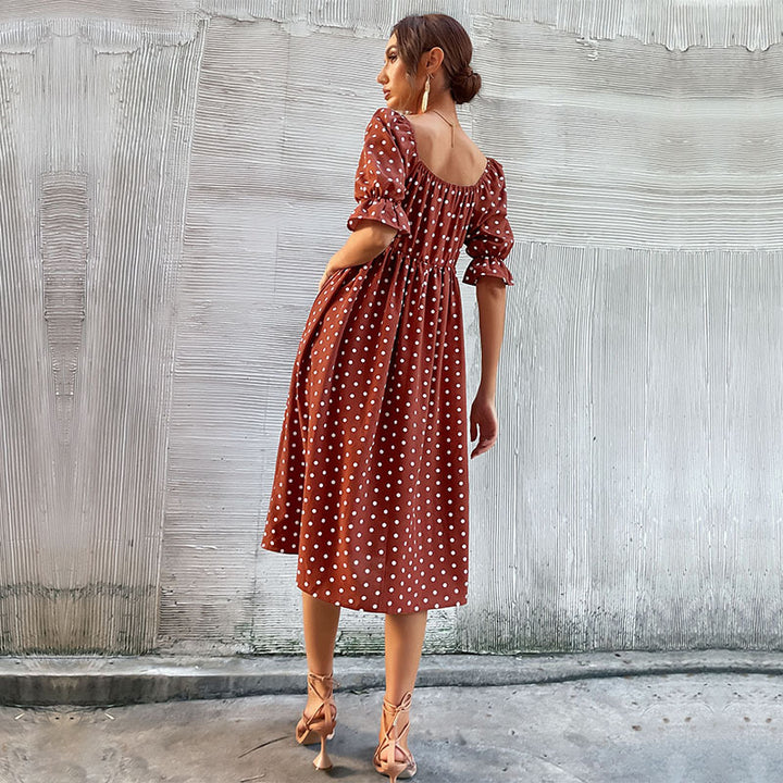 Damen Midi-Kleid mit voluminösen Puffärmeln und elegantem Karomuster Drune