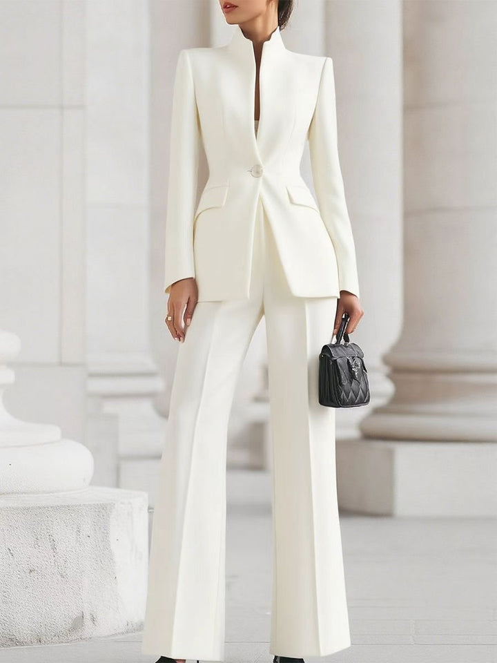 Damen Taillierter Blazer mit Stehkragen und High‑Waist ausgestellte Hose Drune