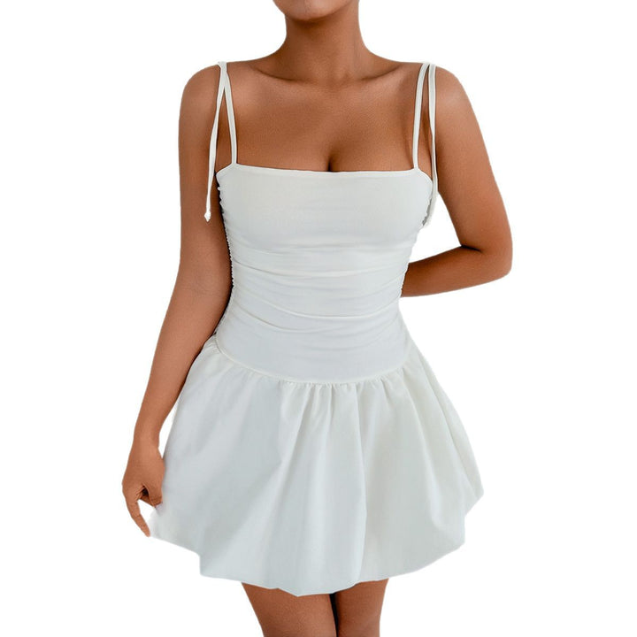 Damen verspieltes Minikleid mit verstellbaren Spaghetti-Trägern und raffiniertem Rüschensaum Drune