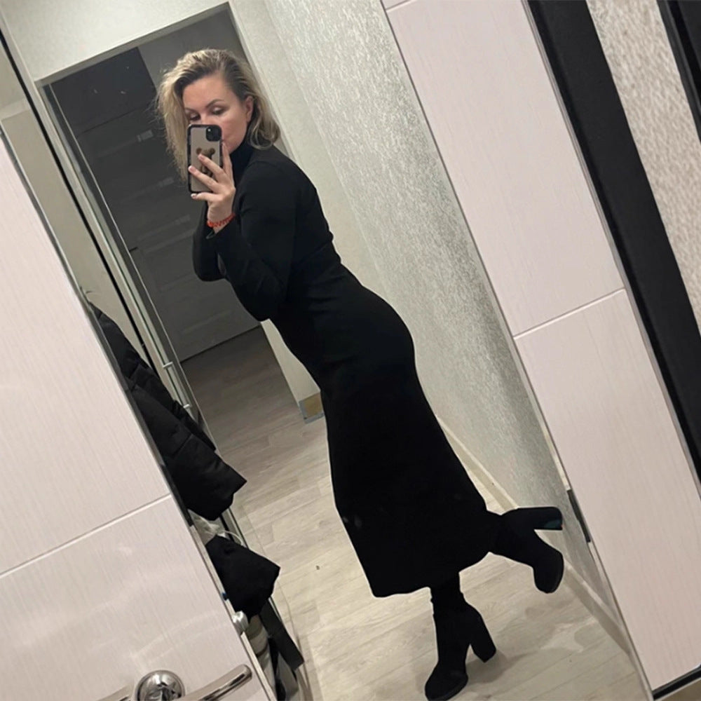 Damen Figurbetontes Rollkragen-Maxikleid aus Feinstrick mit schmaler Silhouette Drune