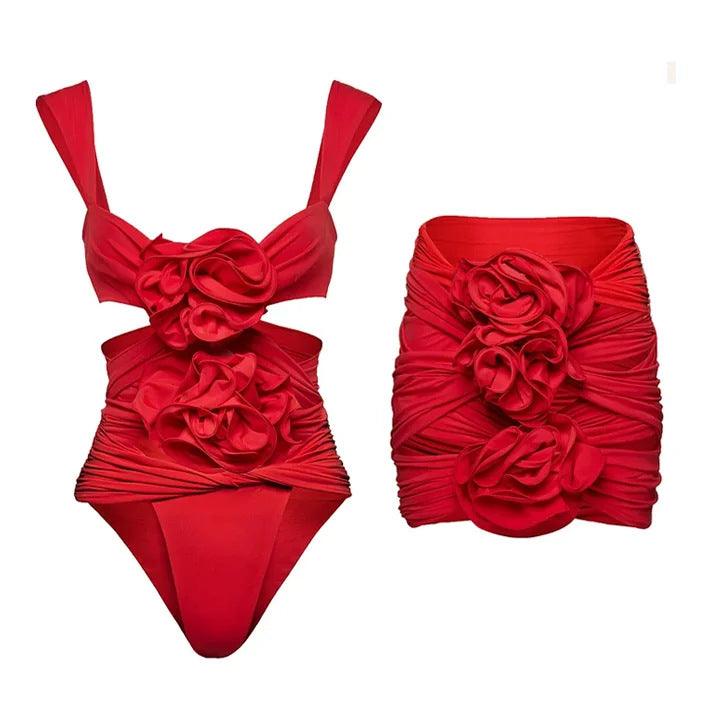 Damen Eleganter Rüschentop mit Blumenmotiven Drune
