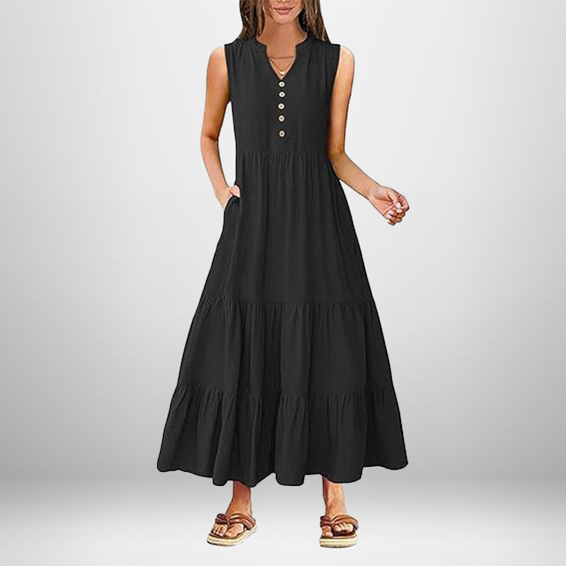 Damen Maxikleid mit Knopfdetail und seitlichen Taschen Drune