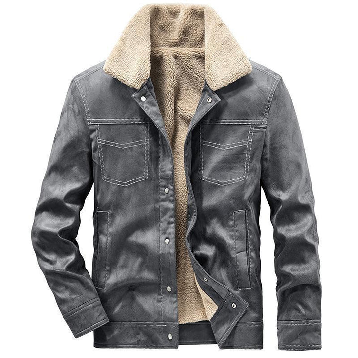 Herren Wildleder‑Optik Truckerjacke mit Teddyfutter und Druckknopfverschluss Drune