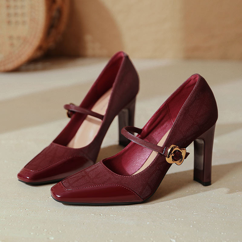 Damen elegante Mary Jane Pumps mit robustem Blockabsatz Drune
