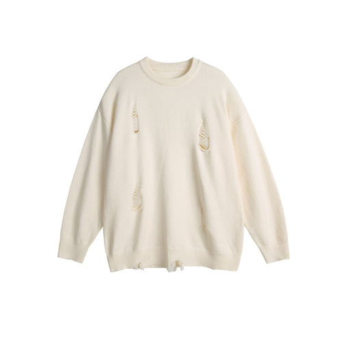 Unisex Oversize Strickpullover mit Destroyed-Detail und Rippbündchen Drune