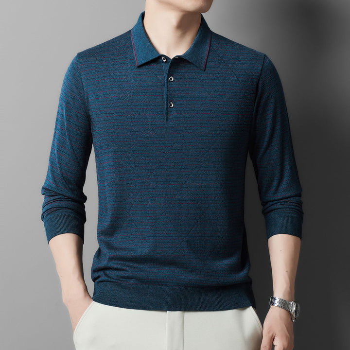 Herren Langarm-Polo mit eleganter Struktur und modernem Kragen Drune