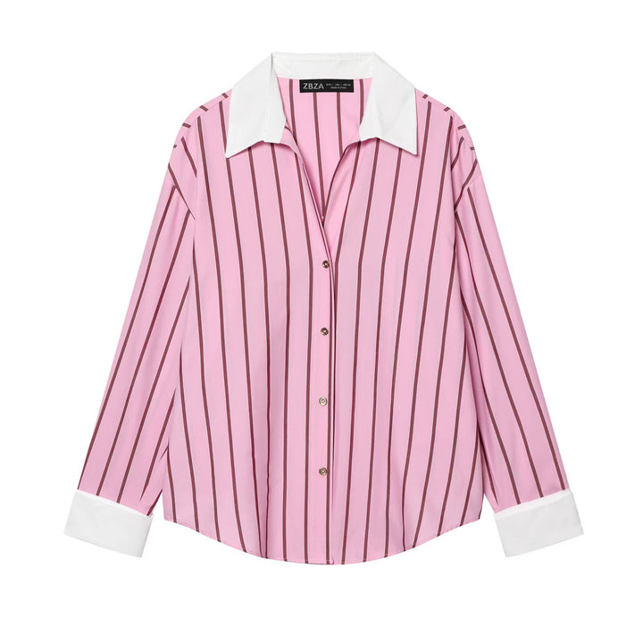 Damen Gestreifte Oversize-Bluse mit kontrastkragen und Manschetten Drune