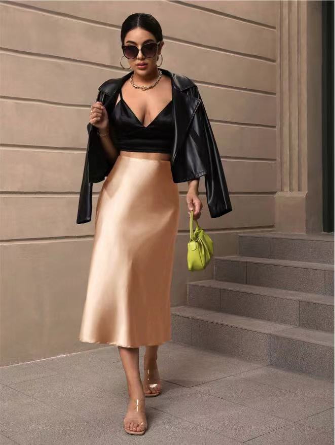 Damen Satin Rock mit schwingendem Saum und elegantem Schnitt Drune