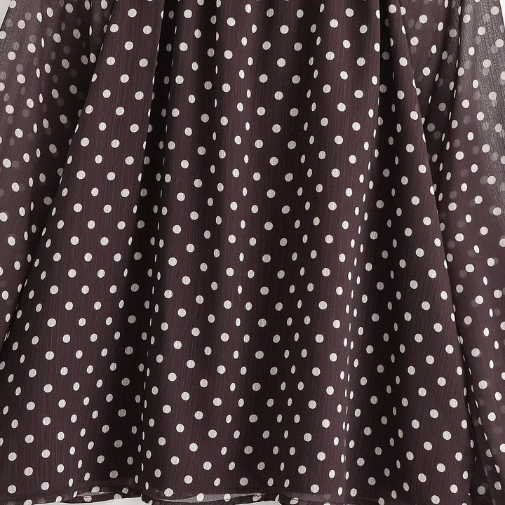 Damen Transparente gepunktete Chiffonbluse mit Schleifenkragen und Ballonärmeln Drune
