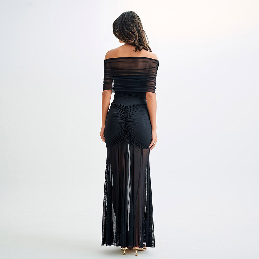 Damen Maxi-Rockkleid mit verführerischem Überwurf und elegantem Rüschendesign Drune