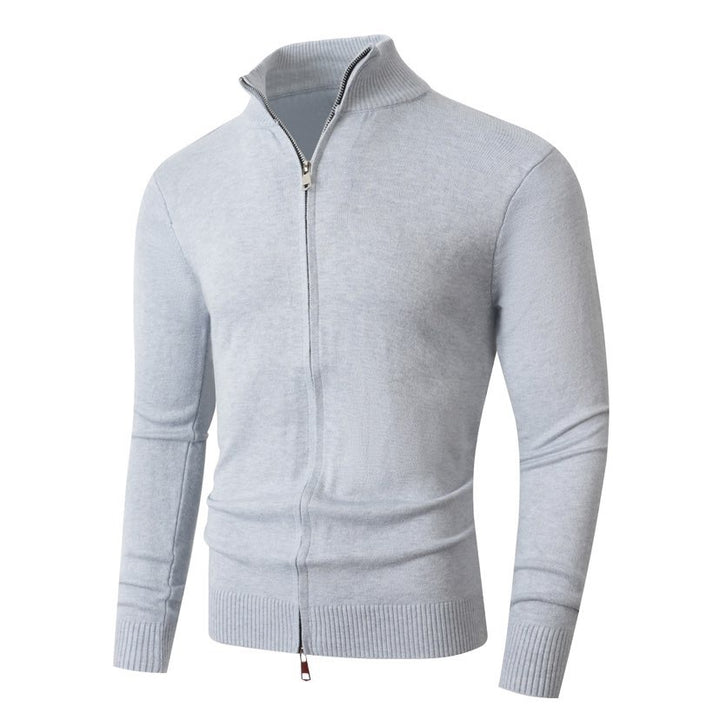 Herren Slim-Fit Feinstrick-Cardigan mit Zweifach-Reißverschluss und Stehkragen Drune