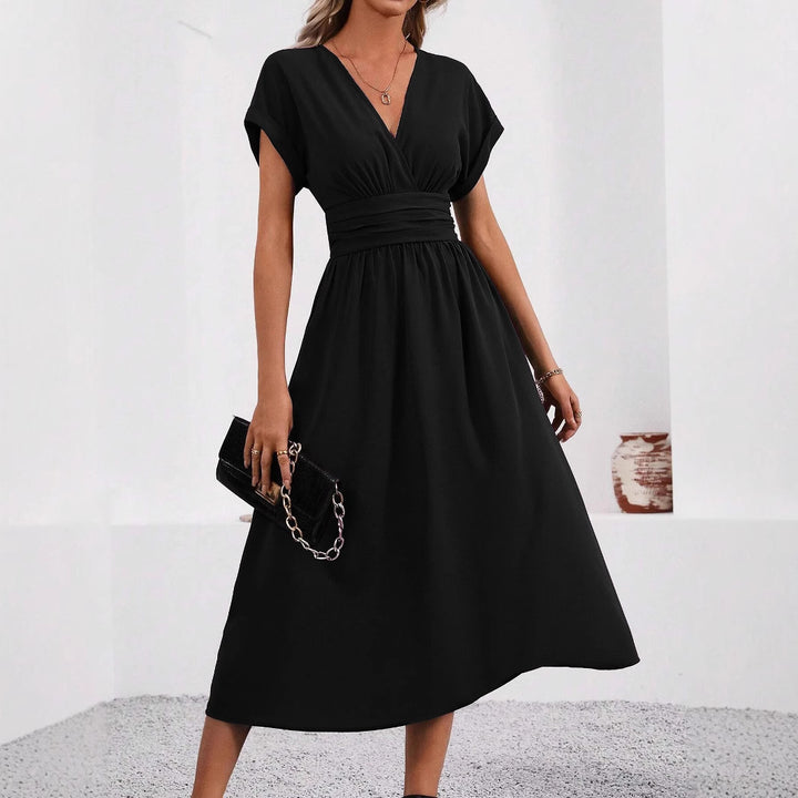 Damen Midi-Kleid mit V-Ausschnitt und breiten Trägern Drune