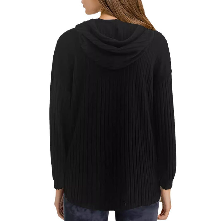 Damen Gerippter Kapuzenpullover mit V-Ausschnitt und Oversize-Ärmeln Drune